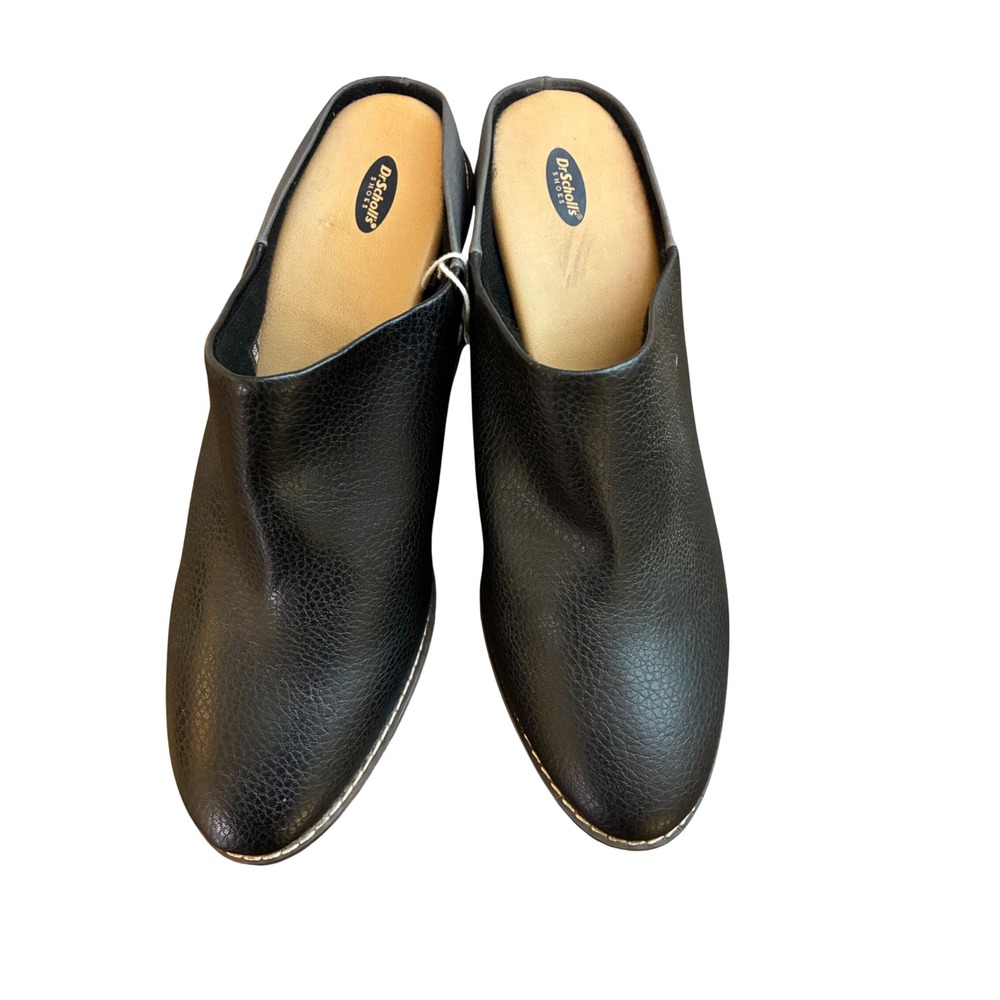 Dr. Scholls American Lifestyle Black Pebbled Heeled Mules Stacked Block Heel 9.5